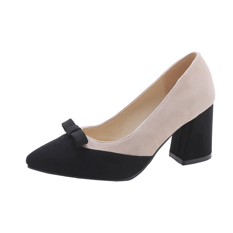 Shallow mouth chunky heel shoes