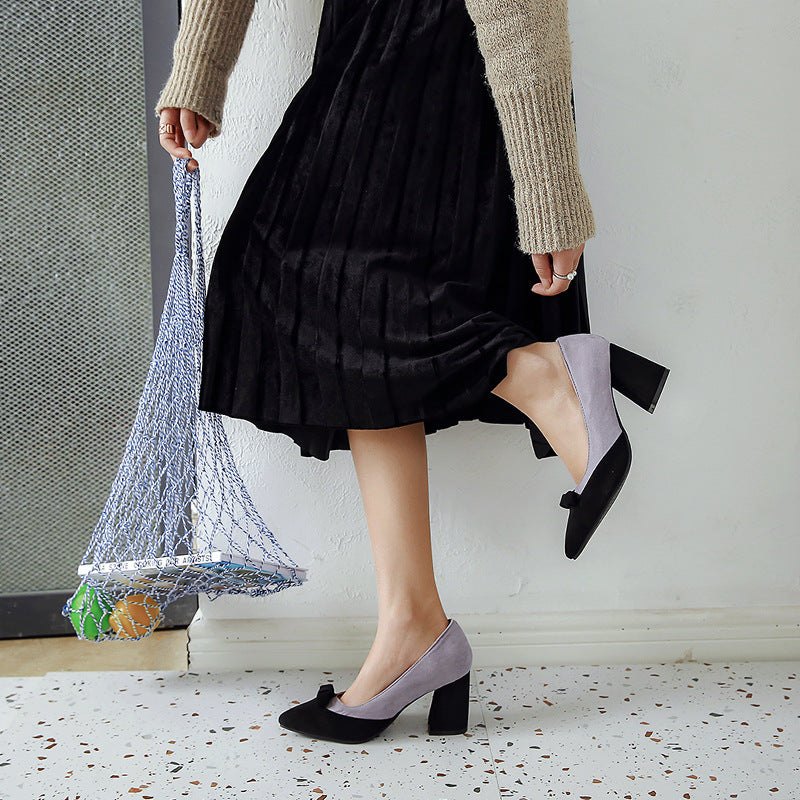 Shallow mouth chunky heel shoes