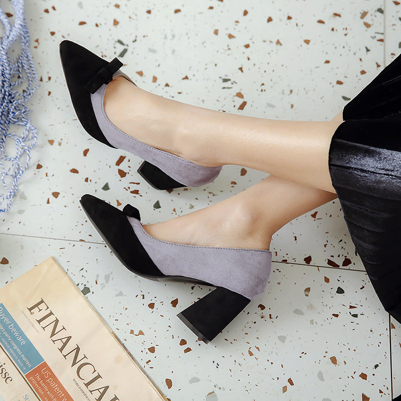 Shallow mouth chunky heel shoes