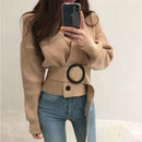 Retro Chic Double-breasted Knitted Cardigan 2020 Autumn And Winter New Fashion V-neck Belt Short Top Women
