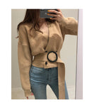 Retro Chic Double-breasted Knitted Cardigan 2020 Autumn And Winter New Fashion V-neck Belt Short Top Women