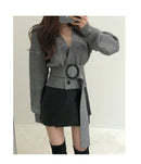 Retro Chic Double-breasted Knitted Cardigan 2020 Autumn And Winter New Fashion V-neck Belt Short Top Women