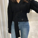 Retro Chic Double-breasted Knitted Cardigan 2020 Autumn And Winter New Fashion V-neck Belt Short Top Women