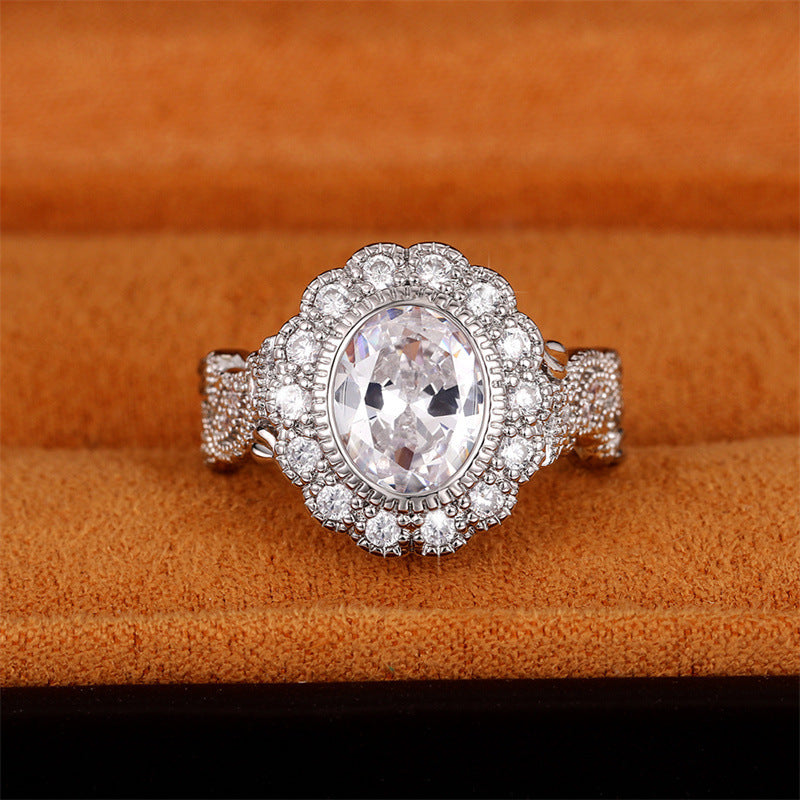 Full Diamond Copper Plating Round Zircon Ring For Women