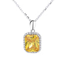 S925 Sterling Silver Princess Square Yellow Diamond Necklace Earrings