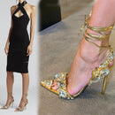 European And American Super High Heel Pointed Toe Rhinestone Fashion Banquet Catwalk