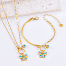 Vacation Style Colorful Epoxy Butterfly Necklace Bracelet Fashion Suit