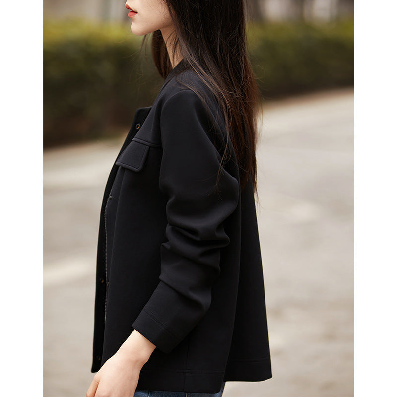 Casual Versatile Minimalist Cotton Baseball Collar Modern Jacket Coat Women&