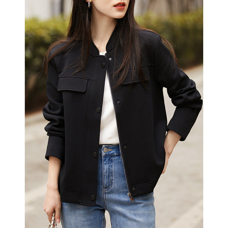 Casual Versatile Minimalist Cotton Baseball Collar Modern Jacket Coat Women&