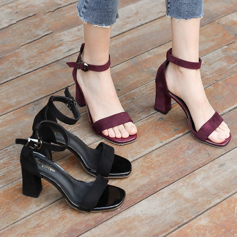 Women 2023 Summer Fashion Sandals Medium High Heel Block Hee