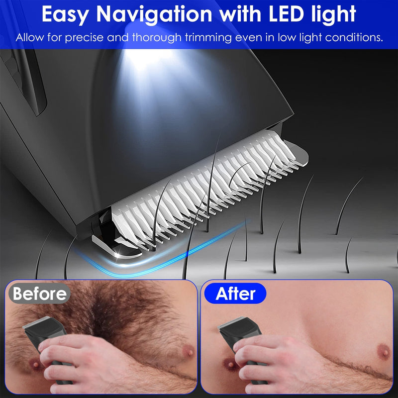 1Pc 2 In 1 Electric Body Trimmer For Men Cordless Beard Groin Ball Pubic Hair Shaver IPX7 Waterproof Razor With LED Light LCD Display Guard Comb Shaving Head