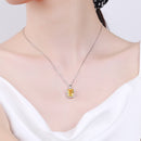 S925 Sterling Silver Princess Square Yellow Diamond Necklace Earrings