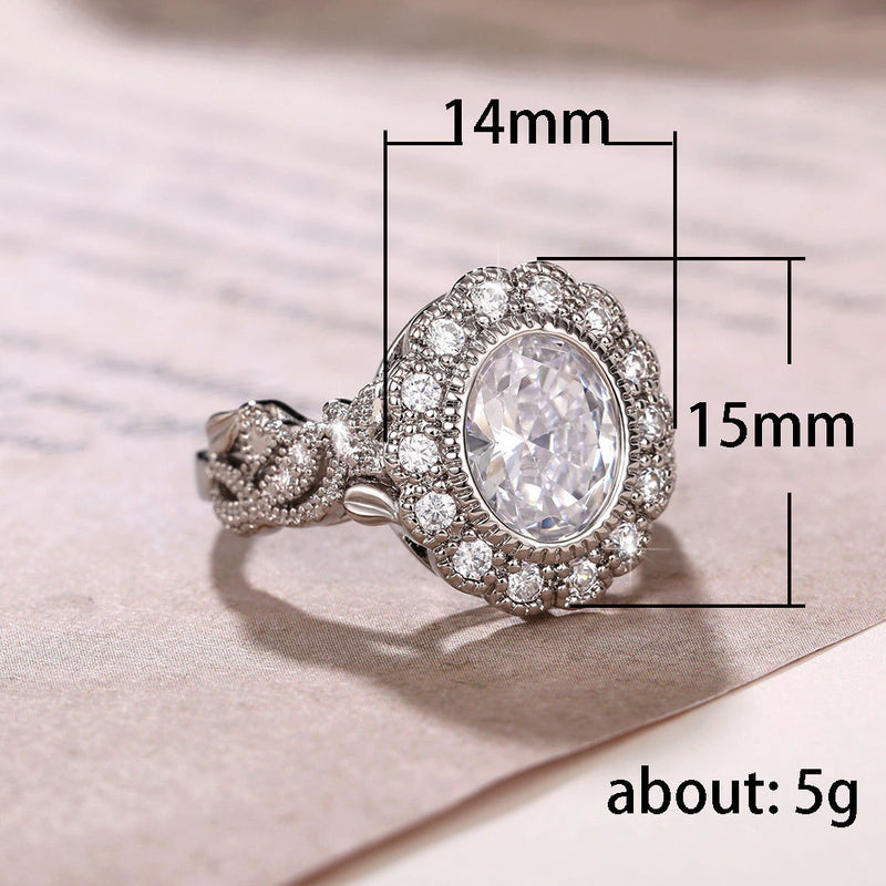 Full Diamond Copper Plating Round Zircon Ring For Women