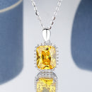 S925 Sterling Silver Princess Square Yellow Diamond Necklace Earrings